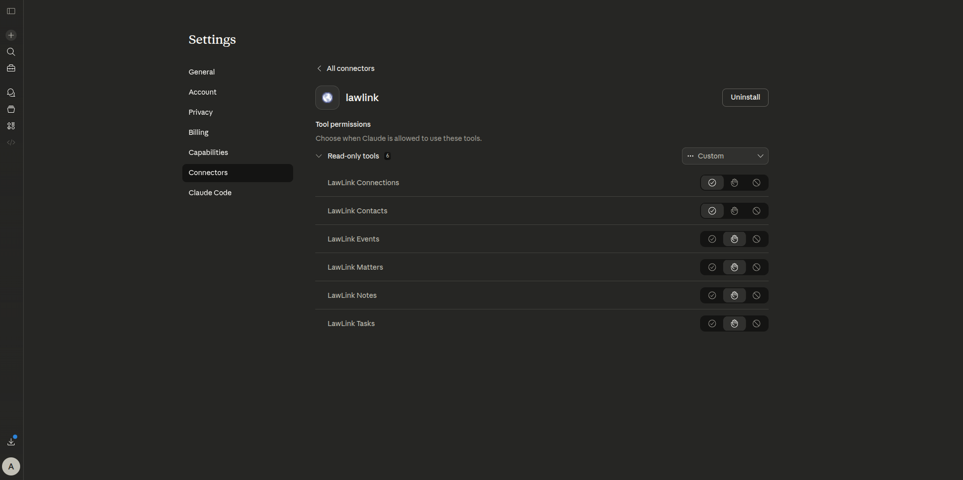 LawLink tool permissions